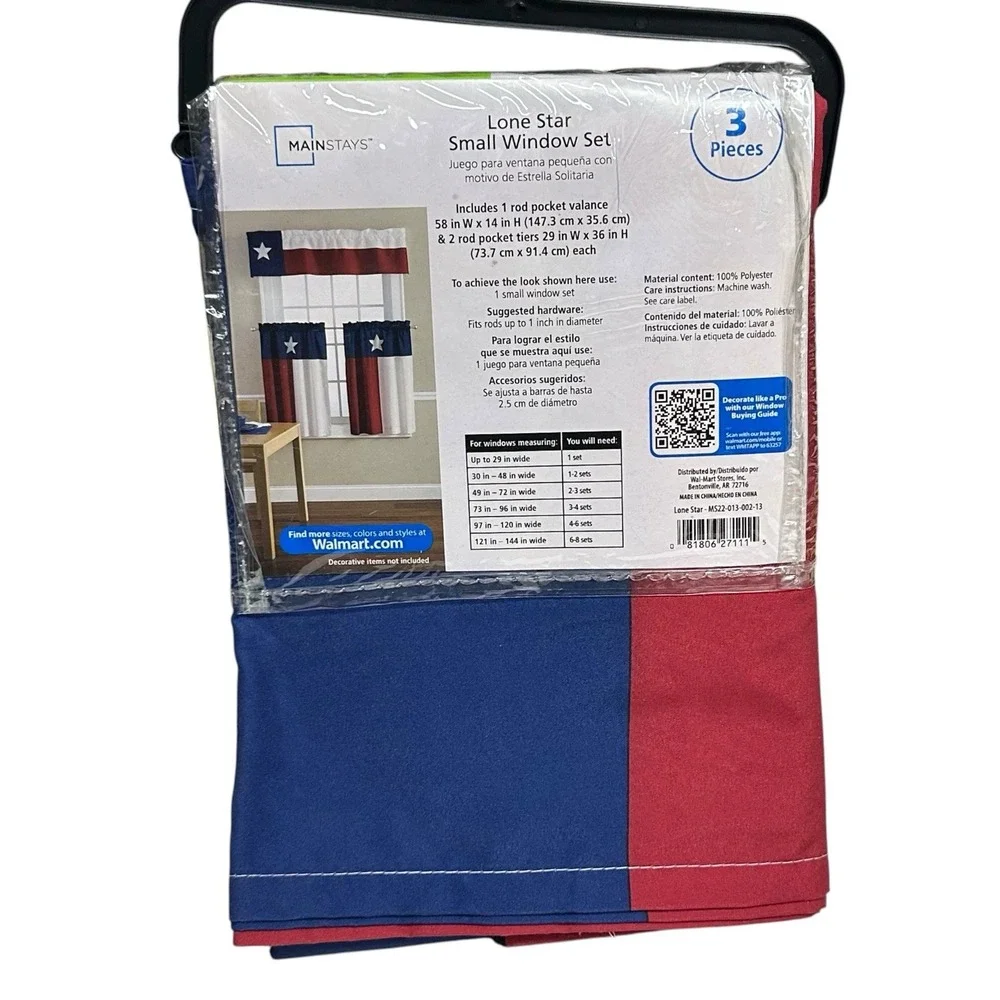 NEW Lone Star Small Window Curtain Set 3 Pieces Valance 2 Rod Pocket Tiers Texas